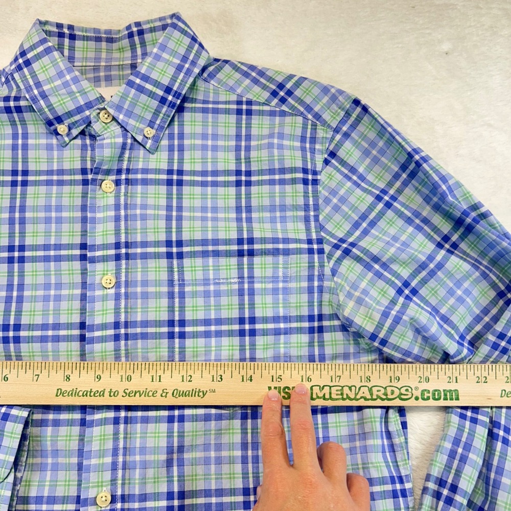 Preppy RVYC Plaid Button Down Shirt Medium Coastal Blue Green Long Sleeve - Picture 8 of 9